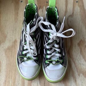 Black & Lime Green High-Top Sneakers with beetlejuice